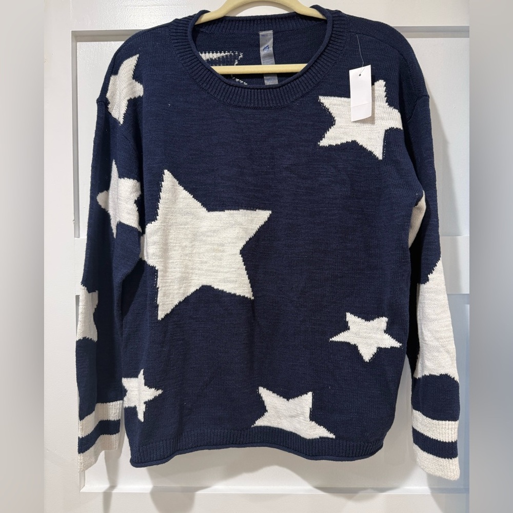 Lou & Grey Navy and White Star Crewneck Sweater